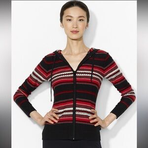 RALPH LAUREN Zip Sweater Cardigan Hoodie Petite Small PS NWOT Red Black $150